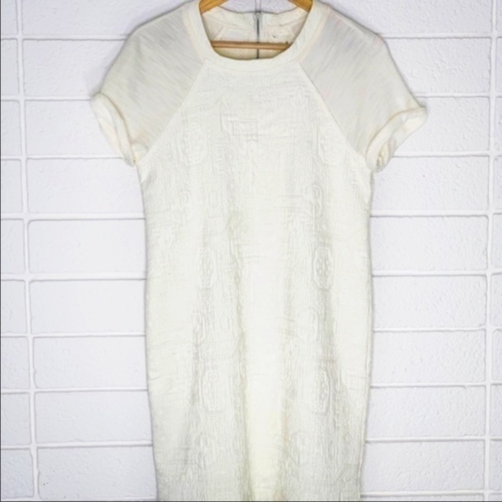 Lou & Grey Cream Jacquard Quilted Textured Short Sleeve Ivory Shirt Dress XS